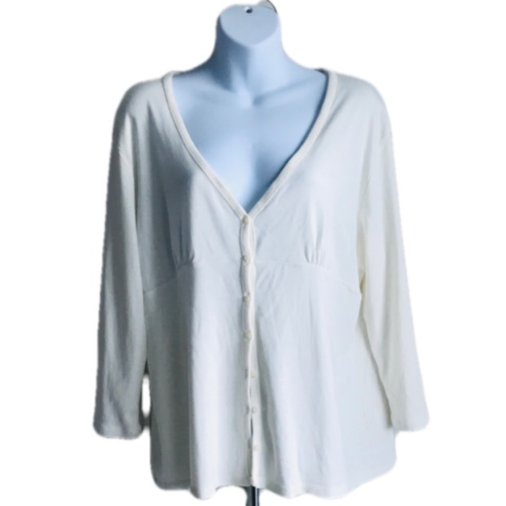 🎀NWOT Talbots Size Large Beige Color Pima Cotton Mix Front Buttons Cardigan